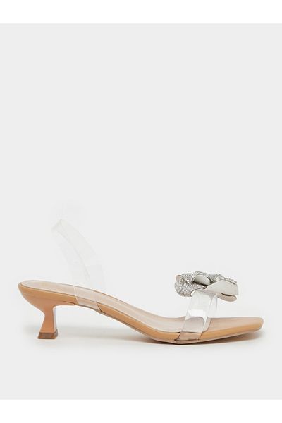 Styli Metallic Flower Detail Transparent Strap Kitten Heel Sandals