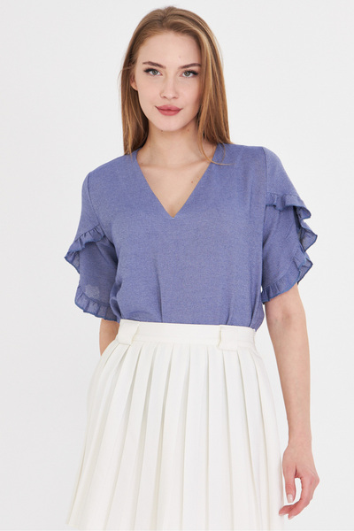armonika Bluză cu mânecă scurtă cu decolteu în V Indigo pentru femei ARM-25Y ...