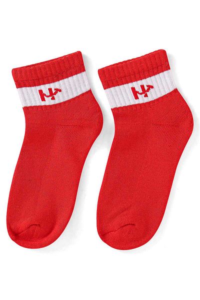 Honeyhap Honeyhap Premium Cotton Knit Spandex Ankle Length Color Block Sock Pack of 5-High Risk Red/White