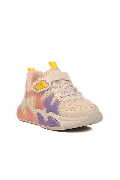 WALKWAY Cream Velcro Lightweight Unisex Children's Sports Shoes 1884 P