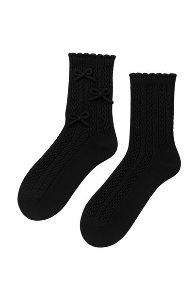 Katia&Bony Tricotaj cu fundă din satin pentru fete Sosete până la genunchi Negru