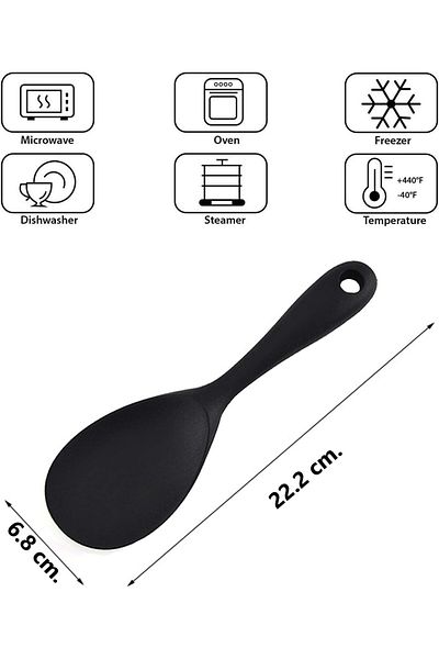BURCU 3 Pcs Silicone Hard Tip Short Rice Spoon Black & Red & Gray