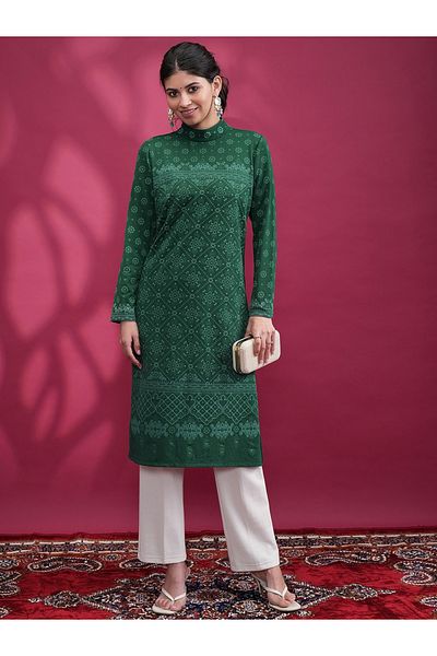 Vishudh By Styli High Neck Ethnic Motifs Thread Work Kurta