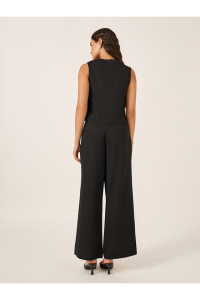 Styli Embellished Textured Waistcoat and Wide Leg Pants Co-Ords