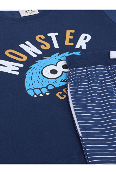 Victor and Jane By Styli Graphic Print T-Shirt and Striped Shorts Set