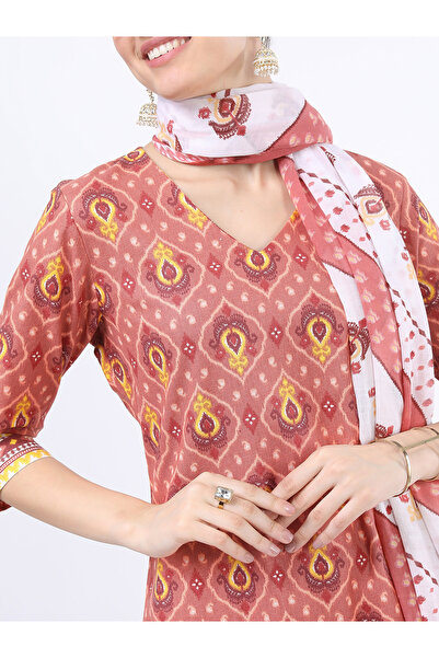 Vishudh By Styli Women Brown Printed Cotton Kurta Set with Dupatta