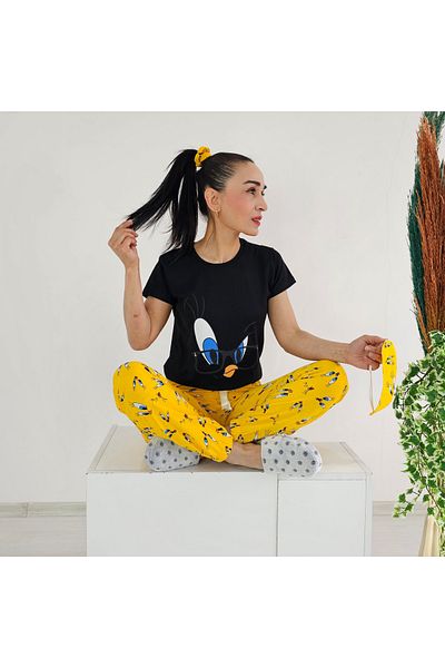 6 butik altı üstü butik Σετ Πιτζάμες Tweety Print-μαύρο