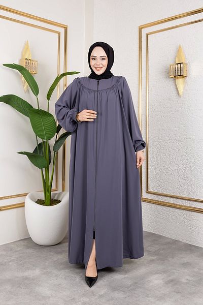Nevayla Moda Robalı Medina Silk Fabric Comfortable/Loose Cut Ferace - Gray / F142