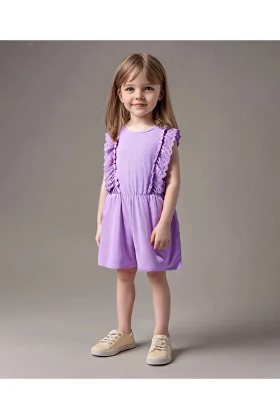 Primo Gino Primo Gino Solid Jumpsuit with Embroidered Ruffles - Lilac