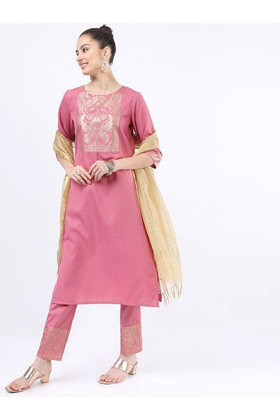Vishudh By Styli Women Pink Printed Kurta Set with Dupatta