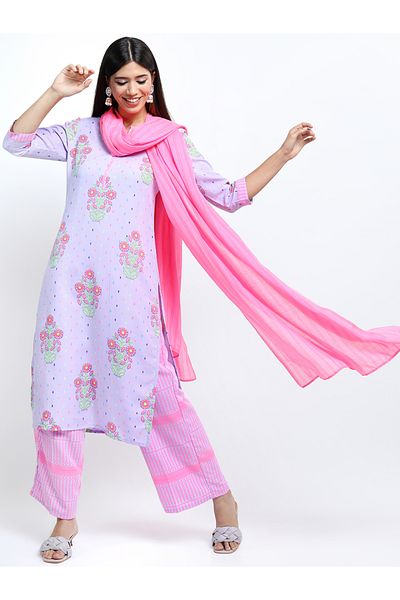 Vishudh By Styli Women Pink Floral Printed Kurta Set