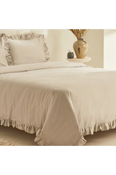 Karaca Karaca Home Pure Ruffle 100% Baumwolle Doppelbett-Bettw sche-Set Hellgrau