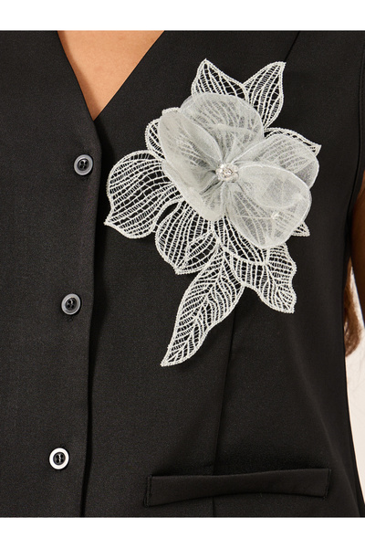 Styli Embellished Textured Waistcoat and Wide Leg Pants Co-Ords