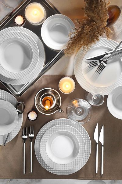 Kütahya Porselen Set de cină Kütahya Porselen Ekose 18 piese pentru 6 alb, stil minimalist și elegant