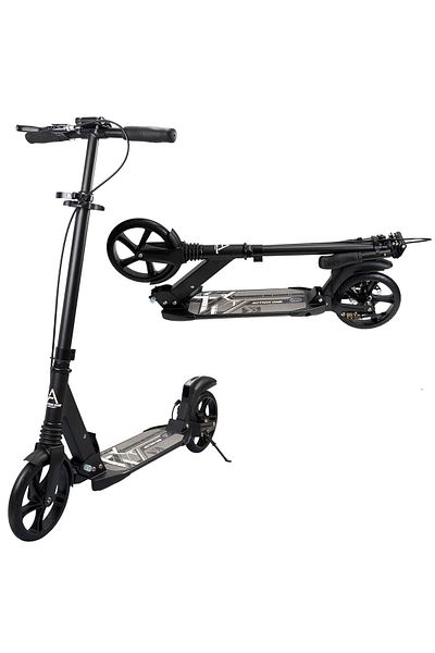 ACTION ONE Trotineta cu doua amortizoare si frana pe disc, neagra