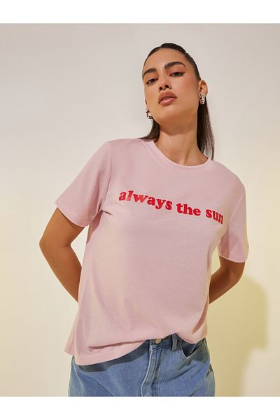 Styli Round Neck Slogan Print T-Shirt