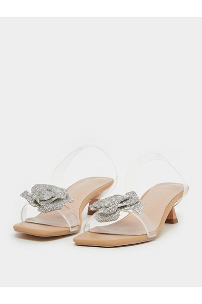 Styli Metallic Flower Detail Transparent Strap Kitten Heel Sandals