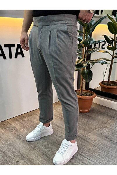 BYATA MENS STYLE Italian Cut Fabric Trousers with Elastic Waist