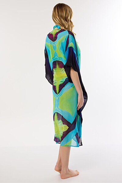 AYYILDIZ 4800 Blue Green Patterned Beach Dress