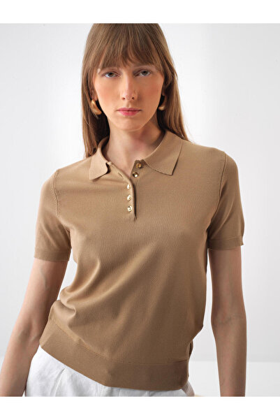 Xint Kadın Camel Regular Fit Polo Yaka Kazak