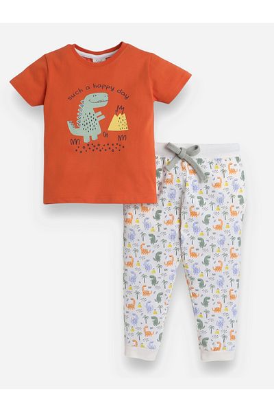 Victor and Jane By Styli Graphic Print T-Shirt and All-Over Printed Pyjama Set