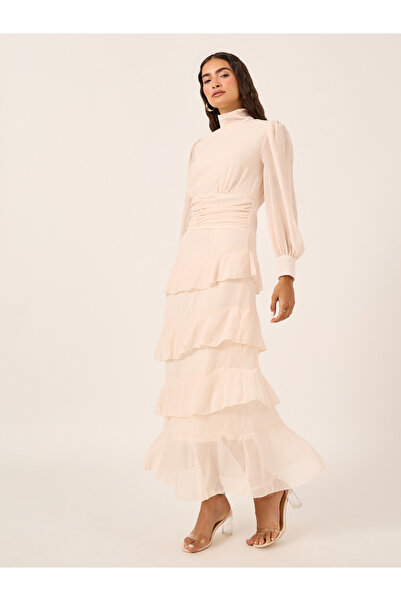 Styli Puff Sleeves Ruffled Hem Tiered Maxi Dress