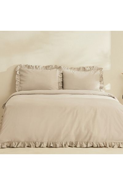 Karaca Karaca Home Pure Ruffle 100% Baumwolle Doppelbett-Bettw sche-Set Hellgrau