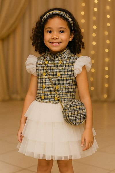 Hilal Akıncı Kids Fusta tutu din stofă pentru fete și rochie pufoasă cu mâneci tutu, geantă pentru coroană de păr Set de 3