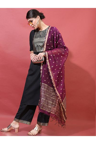 Vishudh By Styli Women Black Printed Kurta with Trousers & Dupatta