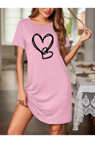 leyla sanat sanata yeni bir bakış açısı Leyla Art a New Perspective on Art Women's Short Sleeve Crew Neck Heart Print Viscose Dress