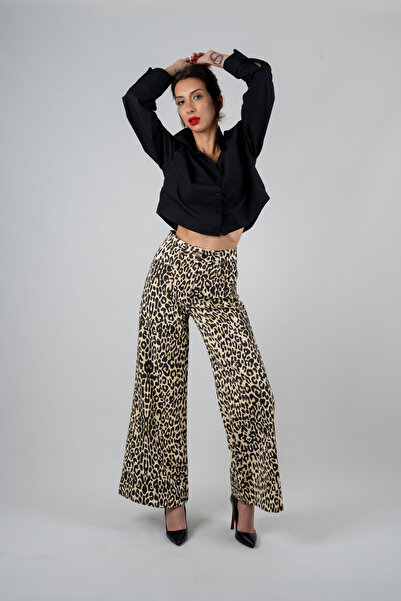 NK Lepor Desenli Mom Yüksek Bel Jean Pantolon Leopard X Leo Rush