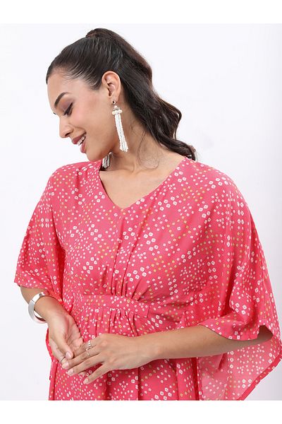 Vishudh By Styli Women Pink Printed Kaftan Kurta with Trousers
