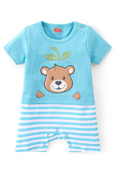 Babyhug Babyhug 100% Cotton Knit Half Sleeves Romper With Bear Print Pack of 2 - Blue