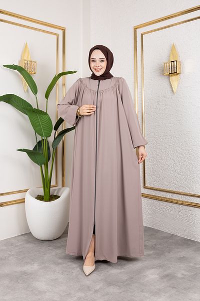 Nevayla Moda Robe Medina Silk Fabric Άνετο/χαλαρό κομμένο Ferace - Μπεζ / F142