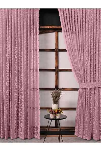 Art Perde 2 Wings Colorful Rose Dried Ivy Pattern Laced Tulle Background Curtain 2 Wings