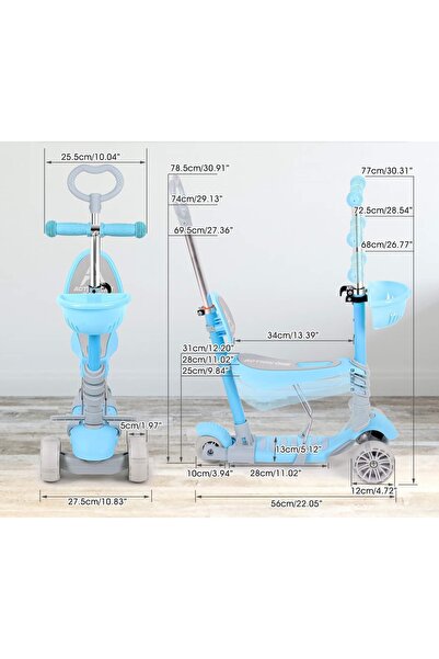 ACTION ONE Kinder XS 5 in 1 scooter with light-up wheels, blue