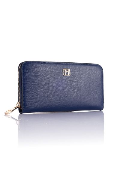 Getcho Mademoiselle Javed Women's Navy Zippered Solid Color Leather Look Large Size Compartment Daily Wallet Model