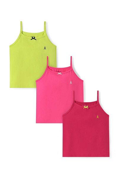 Pine kids مجموعة ملابس داخلية قصيرة للأطفال من باين كيدز، مصنوعة من القطن والإيلاستين بدون أكمام، بشعار جرافيكي، عبوة من 3 قطع - أخضر ووردي
