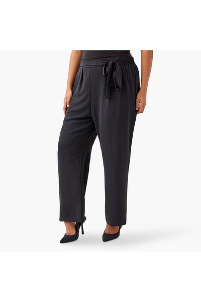 Ulla Popken Plus Size Ulla Popken Wide Leg Trousers with Tie-Up Waist