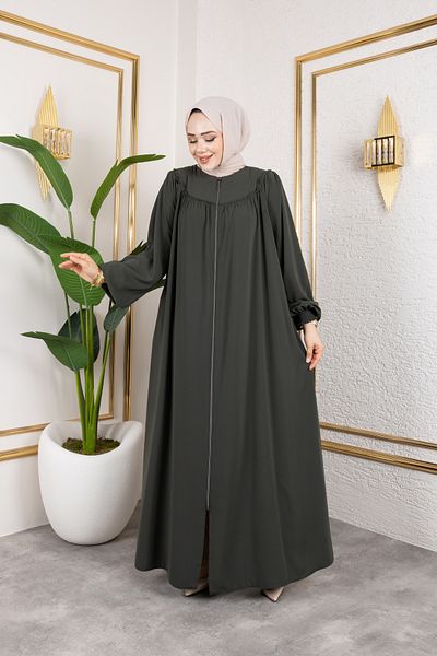Nevayla Moda Robe Medina Silk Fabric Άνετο/χαλαρό κομμένο Ferace - Χακί / F142