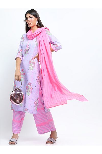 Vishudh By Styli Women Pink Floral Printed Kurta Set