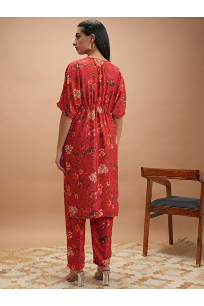 Vishudh By Styli Printed Round Neck Kaftan with Pants Co-Ords