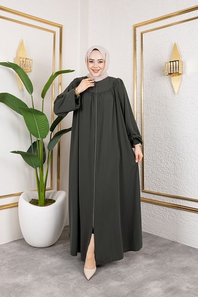 Nevayla Moda Robe Medina Silk Fabric Άνετο/χαλαρό κομμένο Ferace - Χακί / F142