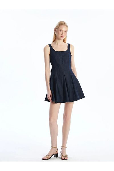 LC Waikiki Μίνι τζιν φόρεμα LCW Vision Indigo Square Collar