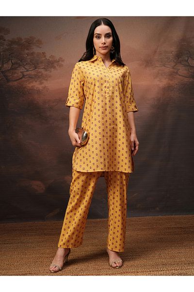 Vishudh By Styli All-Over Print Collared Tunic and Palazzo Pants Set