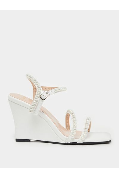 Styli Pearl Embellished Ankle Strap Wedge Heel Sandals