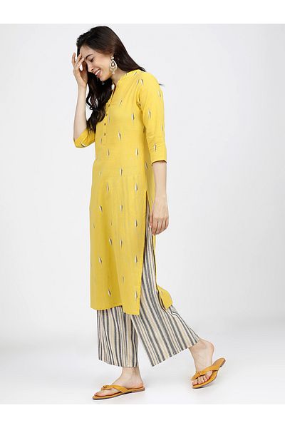 Vishudh By Styli Women Yellow Printed Cotton Kurta Set
