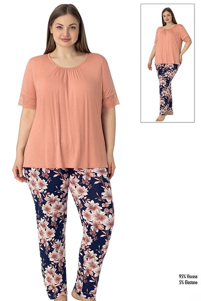 Cotpark Women's Large Size Viscose Combed Cotton Fabric Short Sleeve Pajama Set 14670