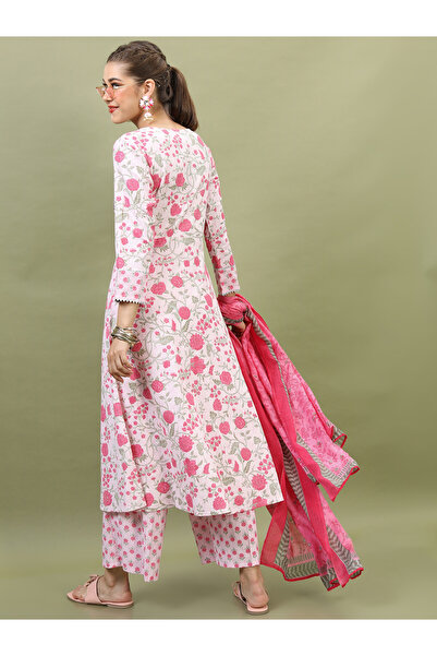 Vishudh By Styli Women Pink Floral Cotton Kurta Set