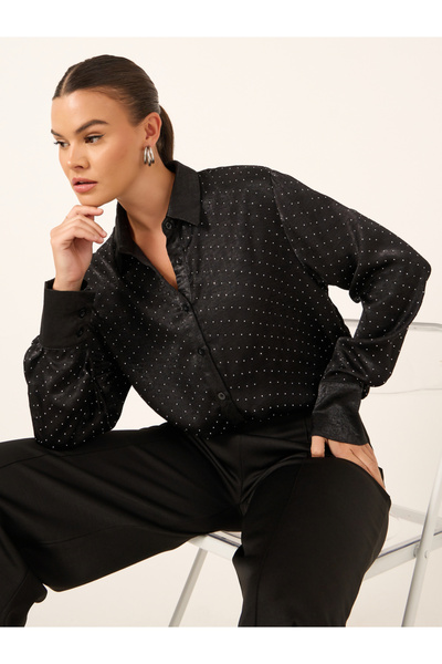 Styli قميص كبير الحجم مزين بياقة وأكمام طويلة